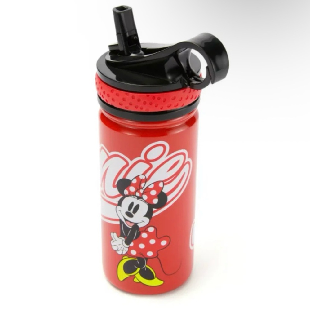 Disney Minnie Mouse Kids Water Bottle Red Flip Straw Cup BPA Free Cute